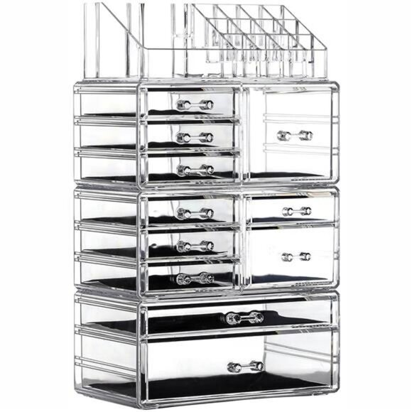 Acrylic Makeup Organizer Stackable Drawer Storage Box Vanity Case Clear - Picture 1 of 7